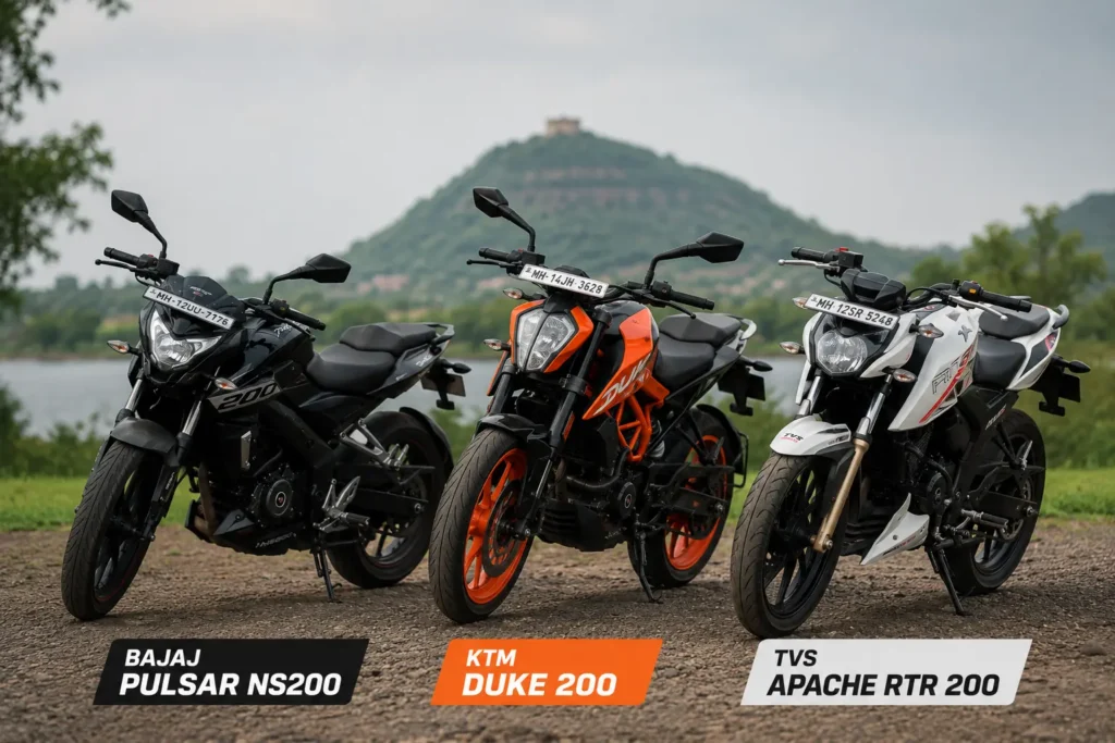 Comparison between Pulsar NS200, KTM Duke 200, and Apache RTR 200