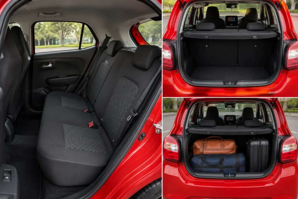 Maruti Suzuki Alto K10 rear seats and luggage boot space with open tailgate