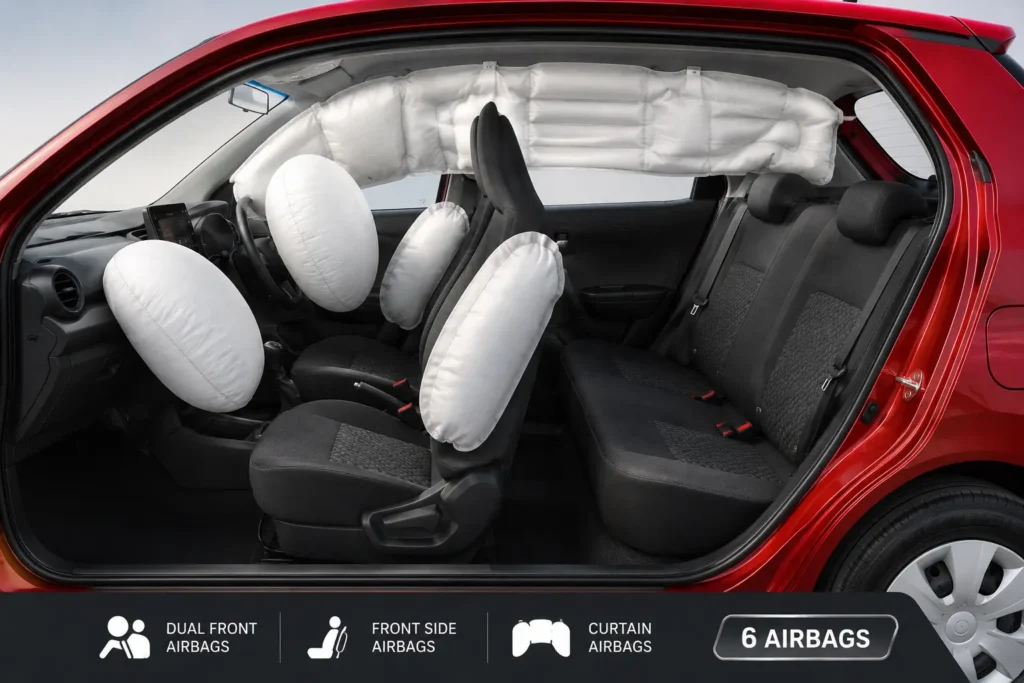 Maruti Suzuki Alto K10 showing six airbag safety system inside cabin