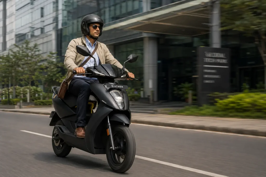 Professional commuter using the Ather 450X for daily city travel