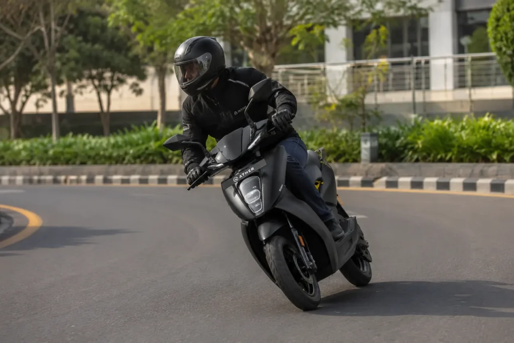 Ather 450X demonstrating sharp handling and sporty cornering performance