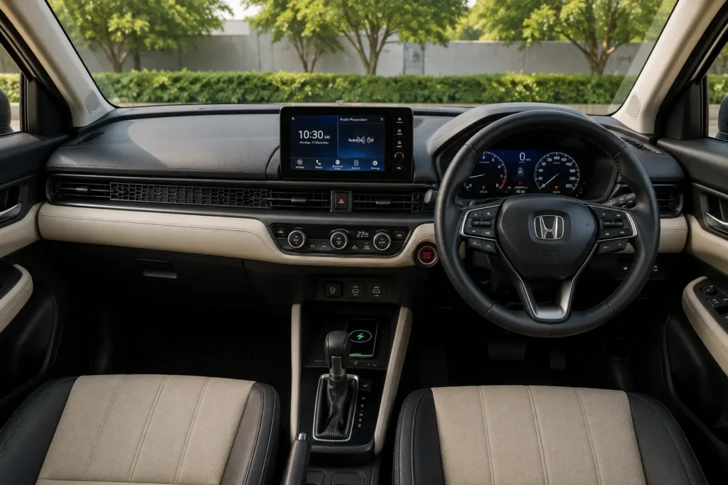 Honda Amaze dashboard and touchscreen infotainment system