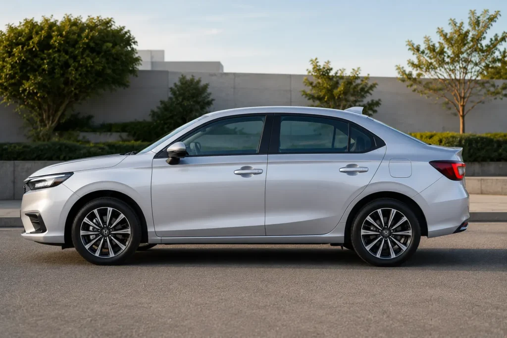 Side profile of Honda Amaze compact sedan