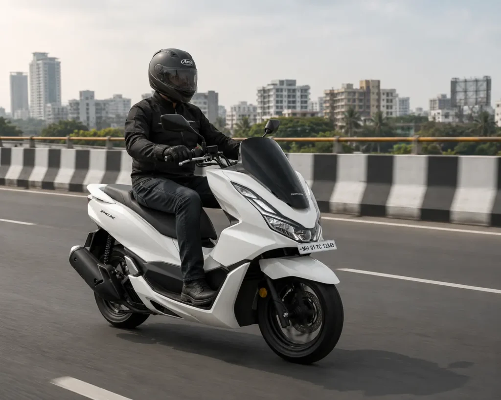 Honda PCX 125 showcasing comfortable maxi-scooter riding ergonomics