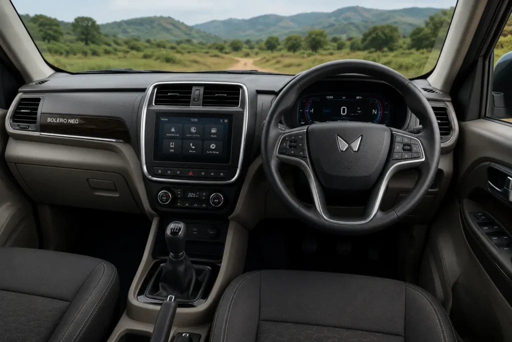 Mahindra Bolero Neo dashboard and interior features