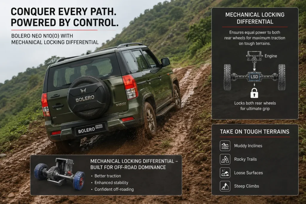 Mahindra Bolero Neo Multi-Terrain Technology mechanical locking differential demonstration