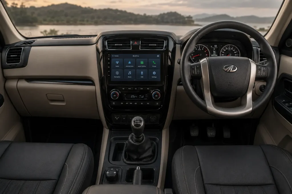 Mahindra Scorpio Classic dashboard and touchscreen infotainment system