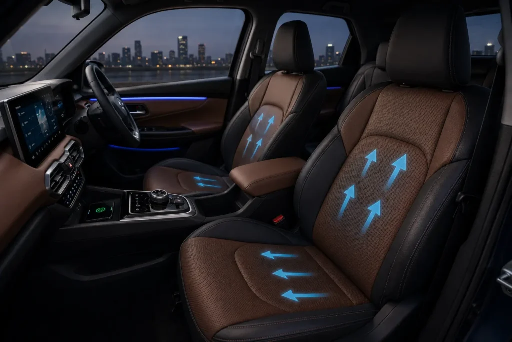Ventilated seats and premium interior features in Maruti e Vitara