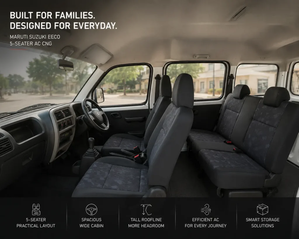 Maruti Eeco interior cabin layout and passenger seating space