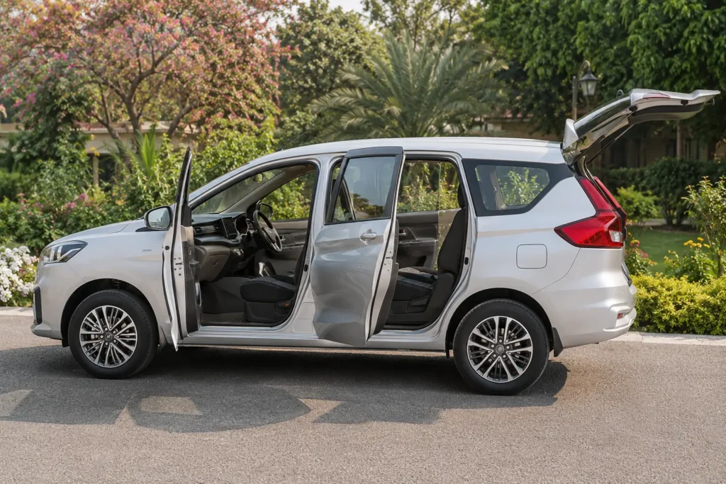 Ertiga highlighting its spacious three-row seven-seat cabin configuration