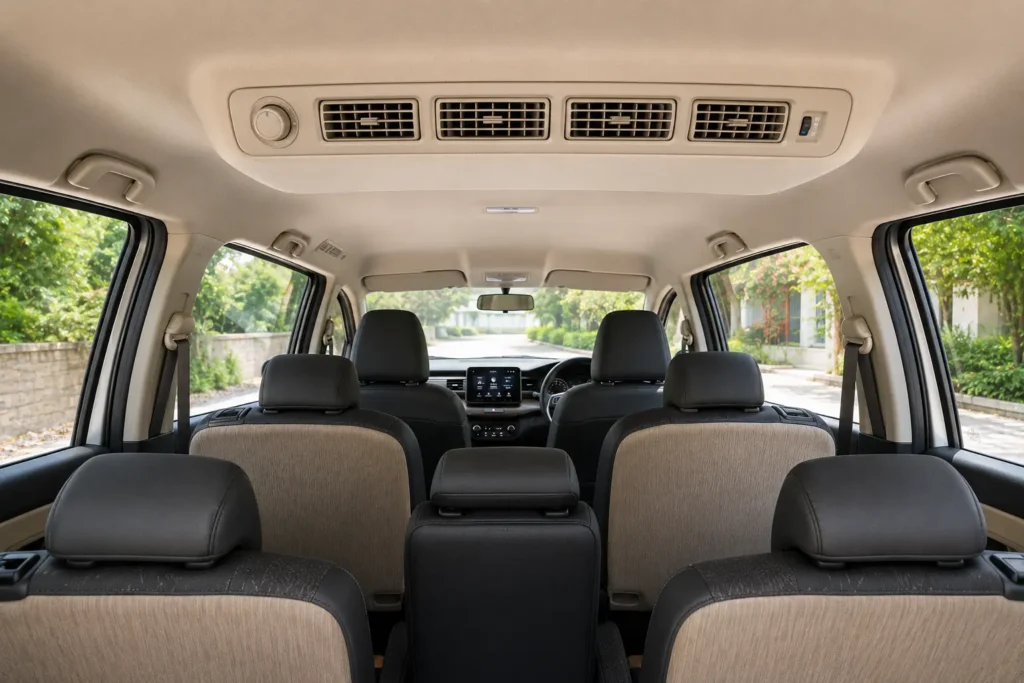 Roof-mounted rear AC vents providing cooling for second and third-row passengers