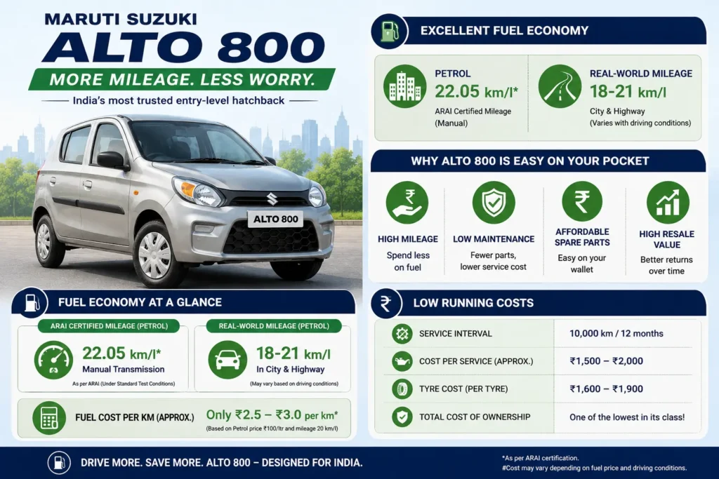 Maruti Suzuki Alto 800 mileage and fuel efficiency