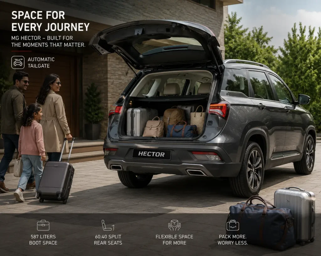 MG Hector 587-litre boot space and luggage capacity demonstration