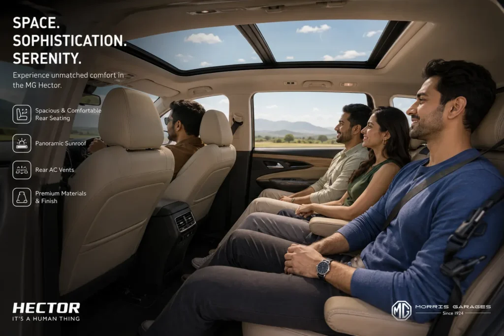 MG Hector spacious rear cabin and family-friendly interior space