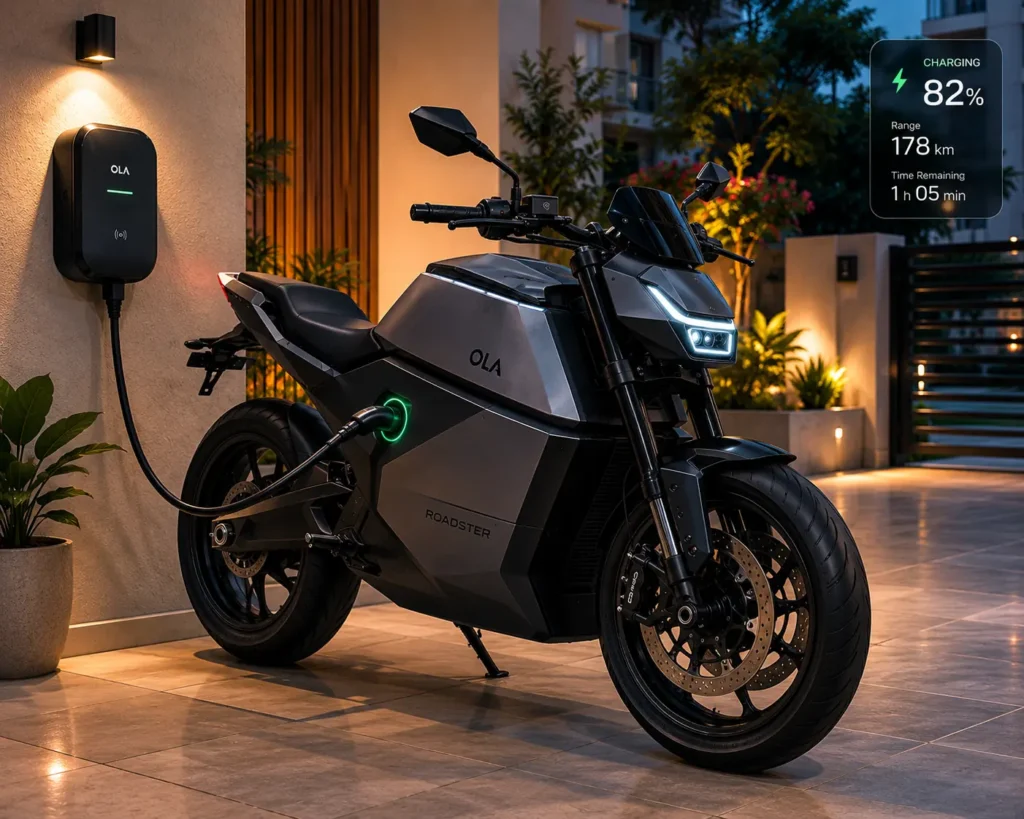 Ola Roadster charging at home highlighting low running costs