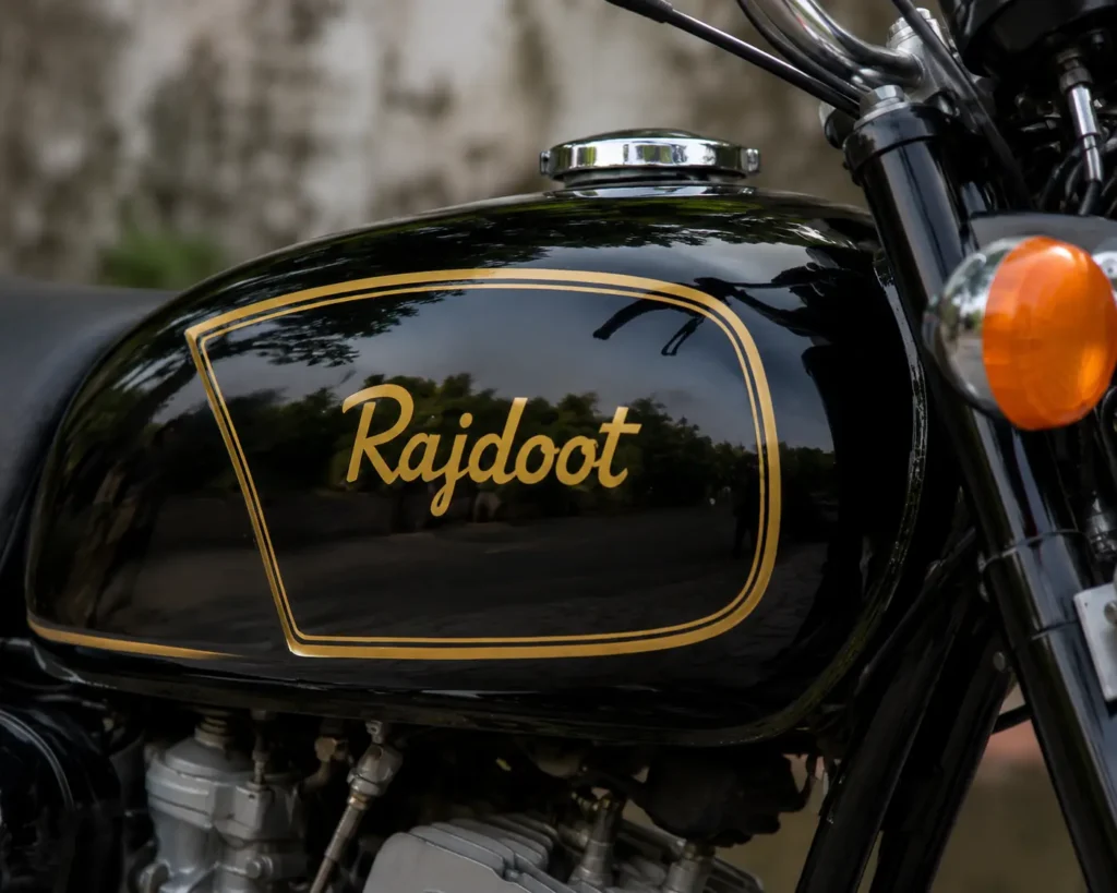 Rajdoot 350 fuel tank and branding that made the motorcycle an icon among enthusiasts