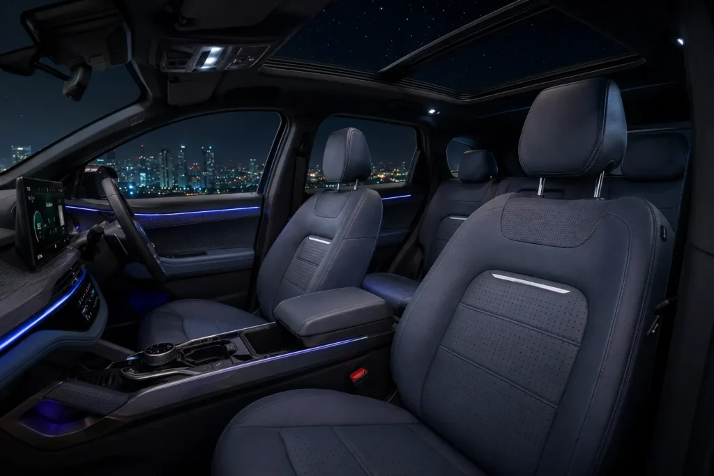 Premium interior and ventilated seats inside Tata Harrier EV