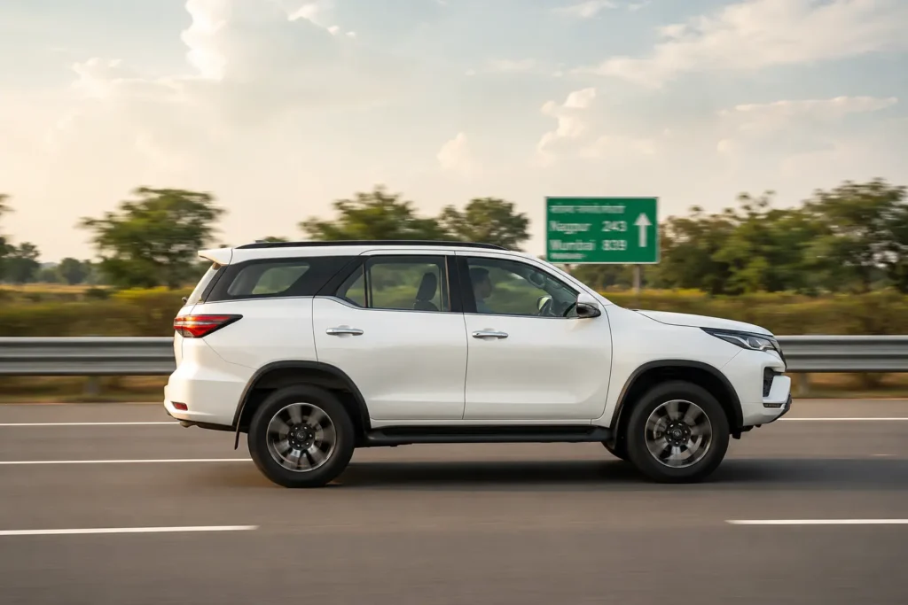 Toyota Fortuner diesel SUV during highway cruising performance test