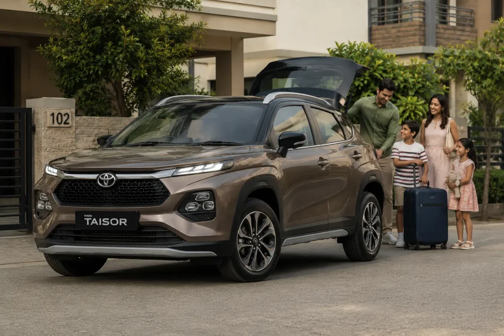 Toyota Taisor family crossover highlighting six-airbag safety and everyday usability.
