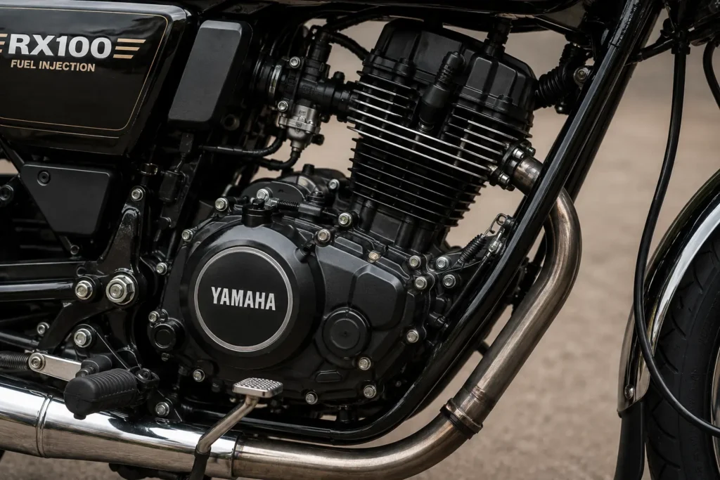 Modern Yamaha single cylinder fuel injected engine expected for RX 100 revival
