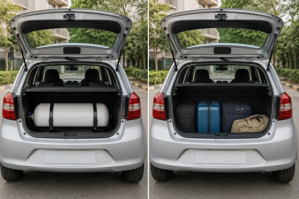 Boot space difference between petrol and CNG hatchback cars