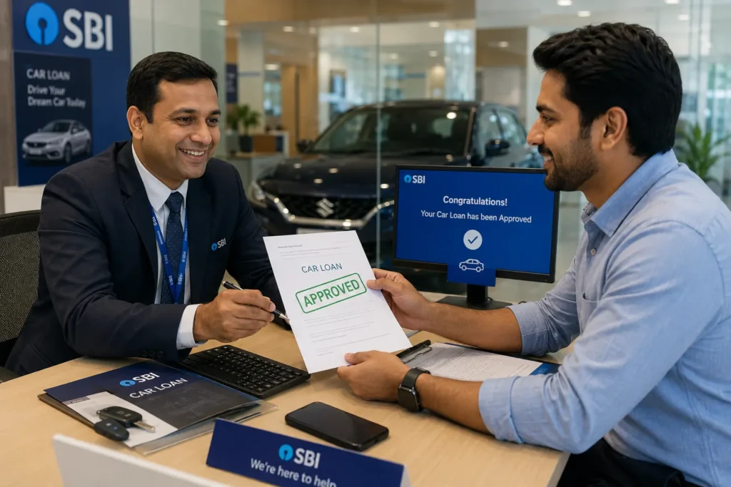 Indian bank officer reviewing auto loan application documents