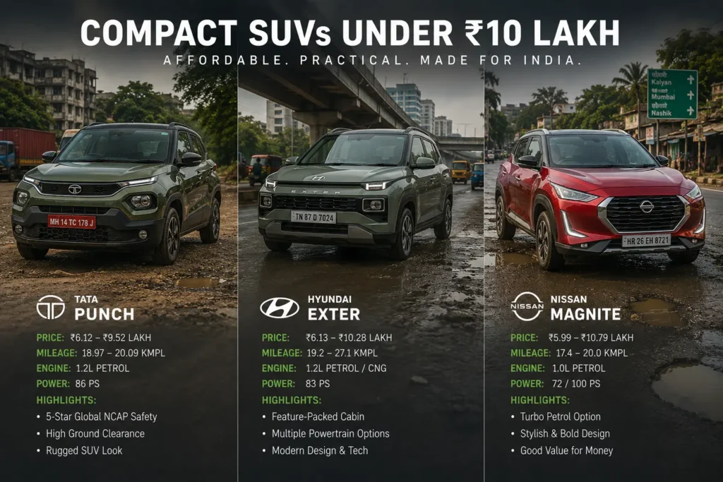 Best compact SUVs under ₹10 lakh for Indian roads in 2026
