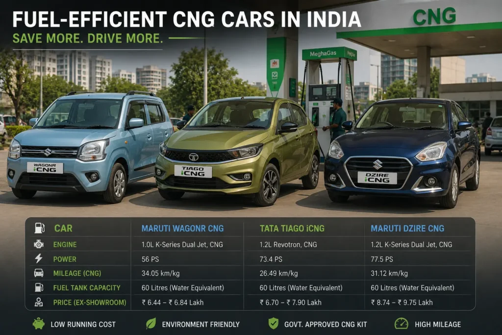Best CNG cars under ₹10 lakh with low running cost in India