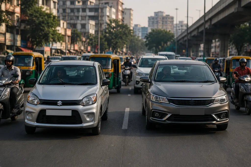 Hatchback and sedan comparison in real Indian city traffic conditions