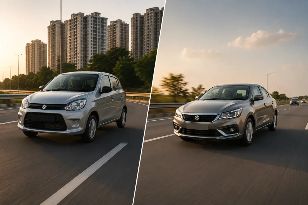 Highway driving comparison between hatchback and entry sedan in India