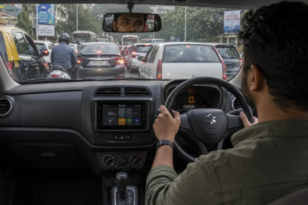 Affordable automatic hatchback driving in Indian traffic