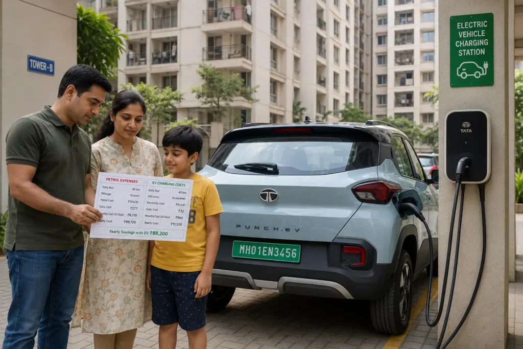Indian family comparing EV and petrol ownership costs