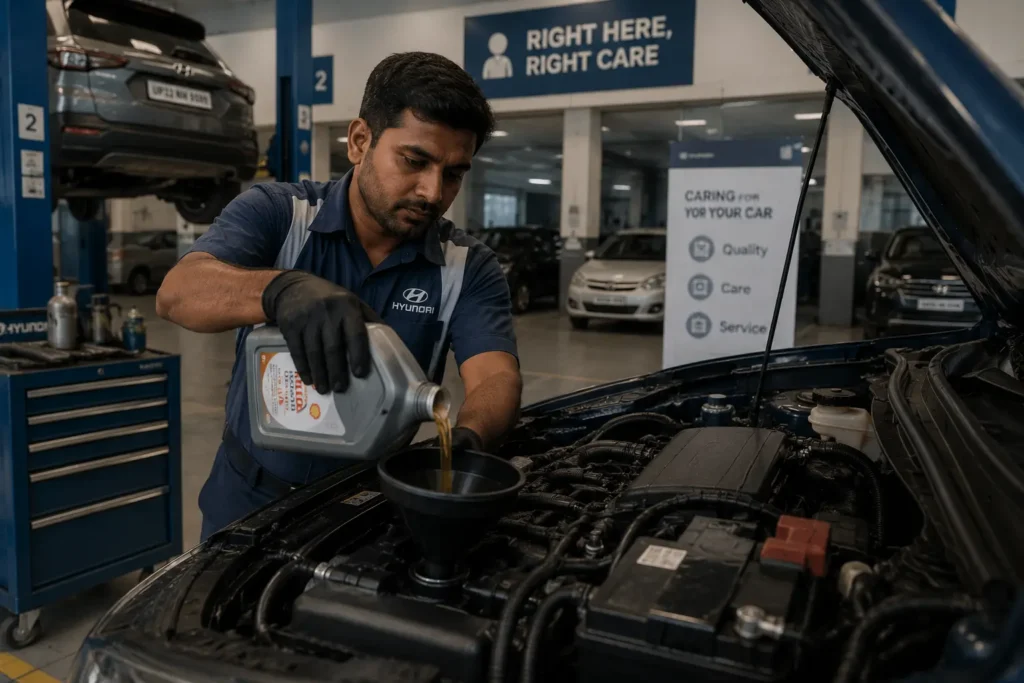 Mechanic servicing car engine to improve fuel efficiency and performance