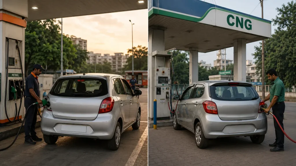 Petrol vs CNG Cars Under ₹5 Lakh: refueling comparison for budget cars in India