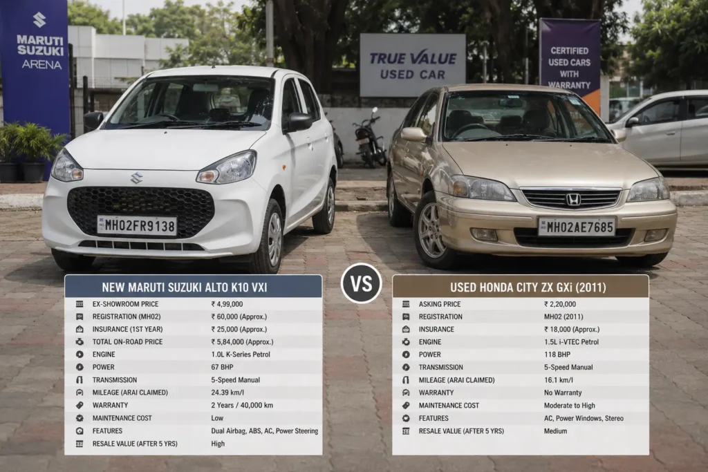 Comparison between new budget hatchback and used car under ₹5 lakh