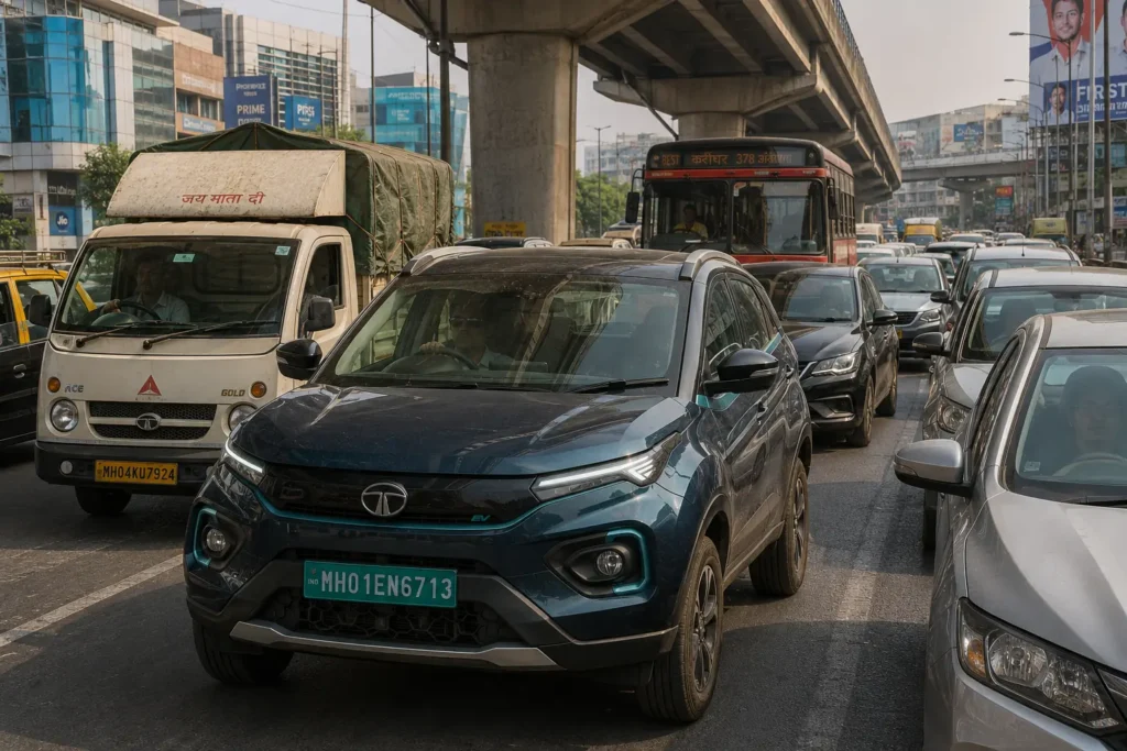 Tata Nexon EV used in heavy Indian city traffic