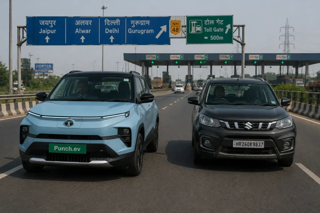 Tata Punch EV and petrol SUV compared on Indian highways