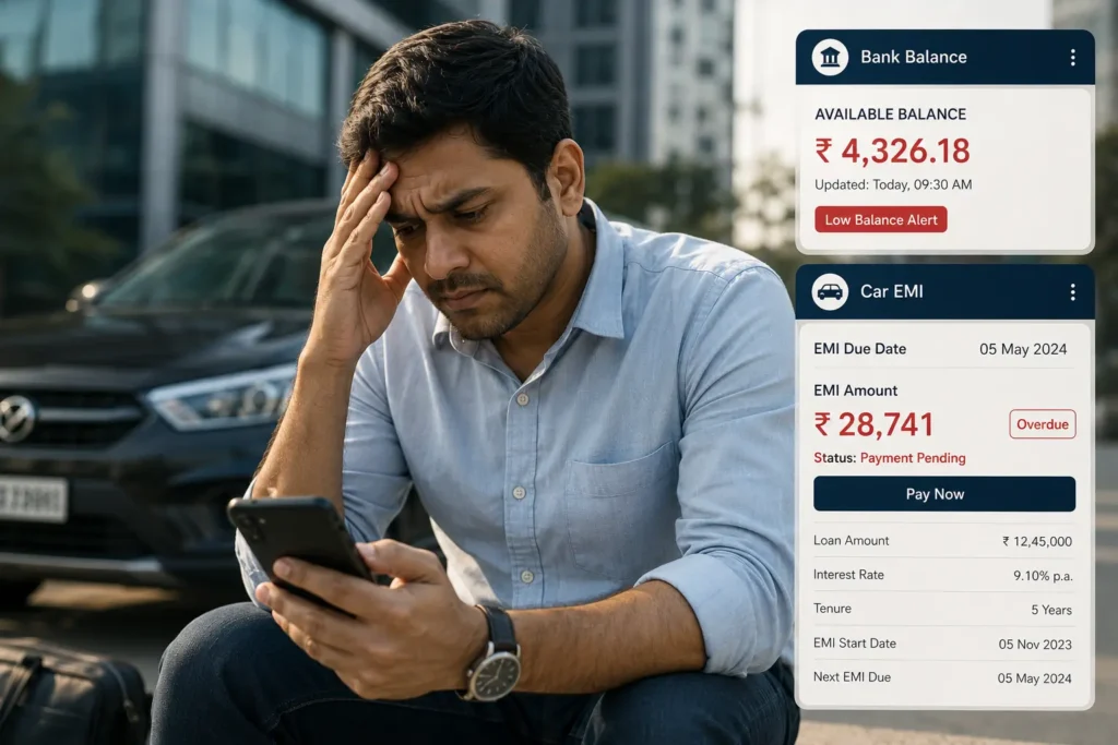 Car owner stressed due to EMI and hidden ownership costs pressure