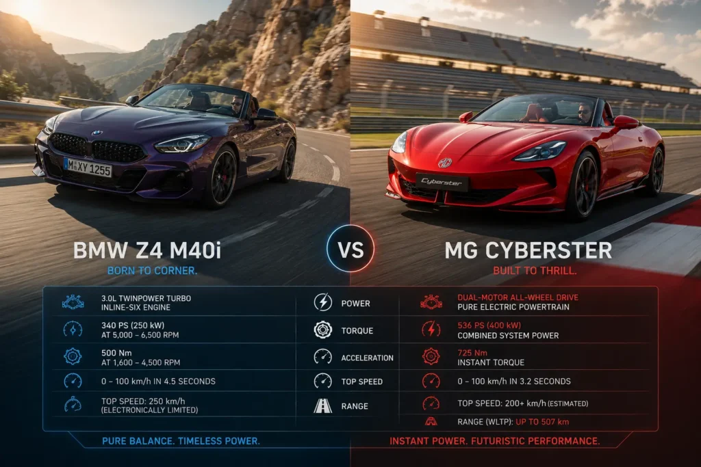 BMW Z4 handling versus MG Cyberster AWD performance