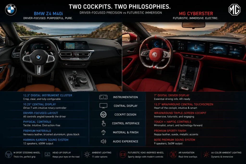 BMW Z4 and MG Cyberster interior comparison