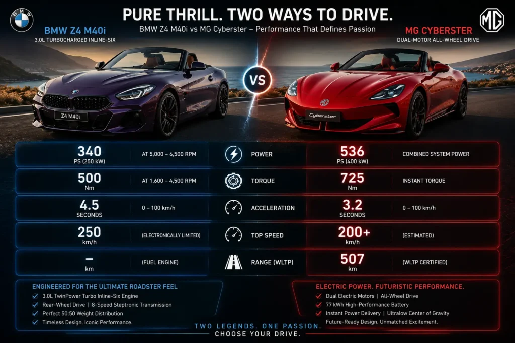 BMW Z4 and MG Cyberster performance comparison