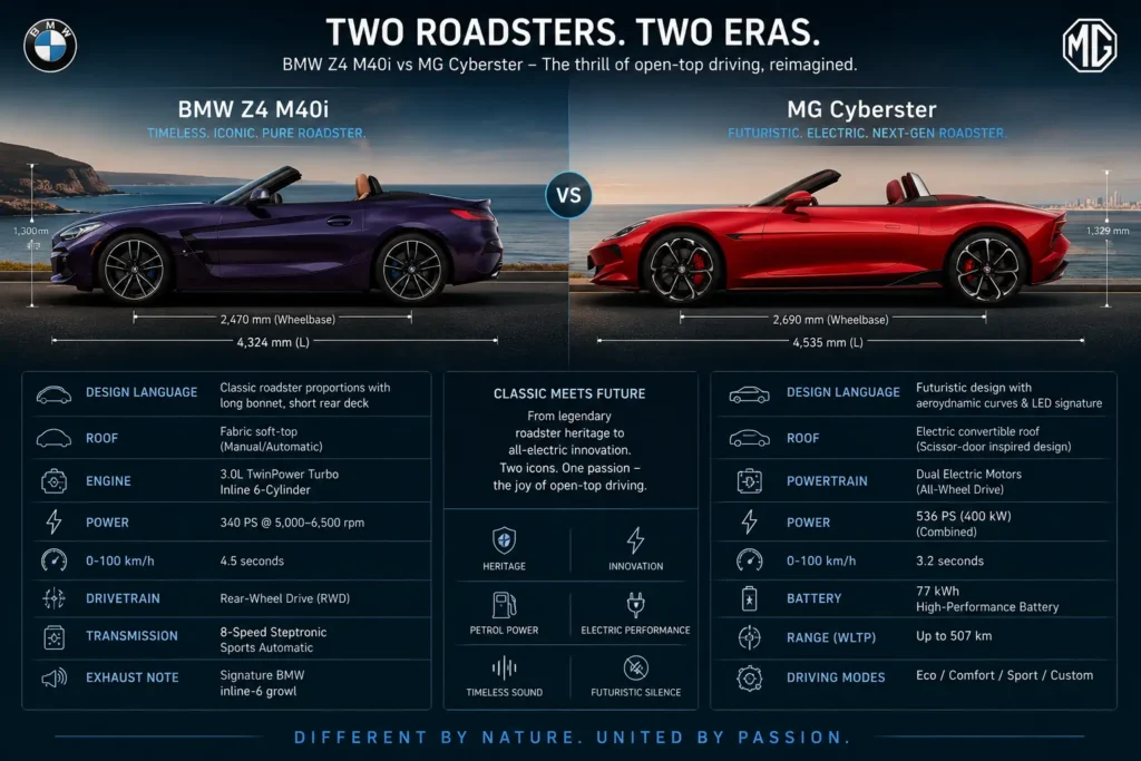 BMW Z4 and MG Cyberster roadster design comparison