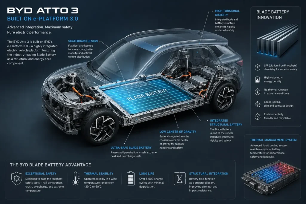 BYD Blade battery technology integrated into the Atto 3 chassis.
