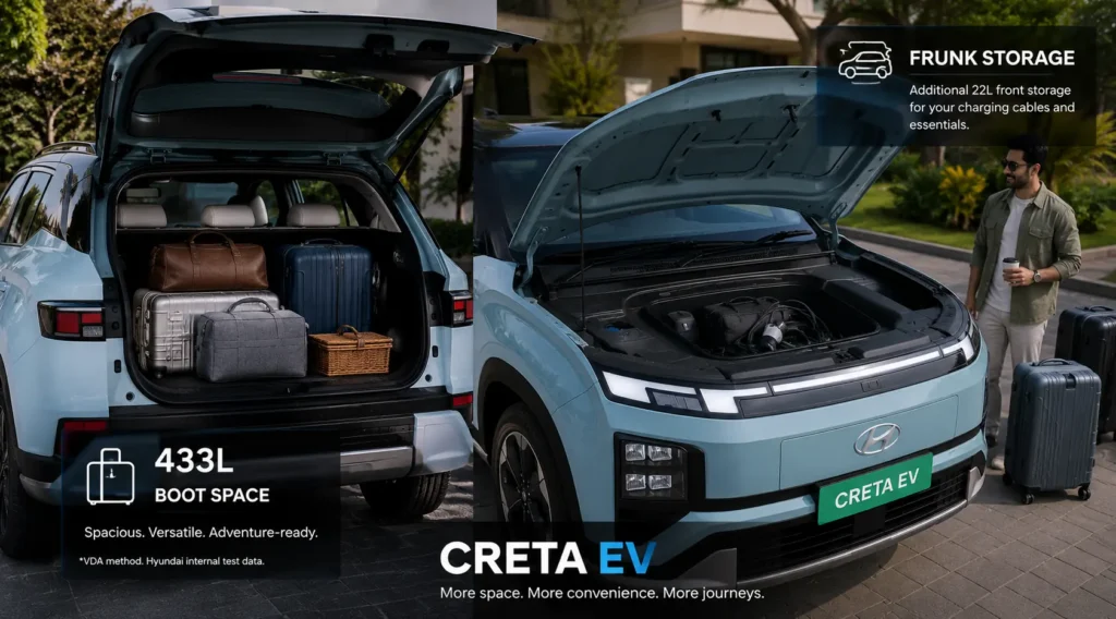 Hyundai Creta EV boot capacity and front frunk storage