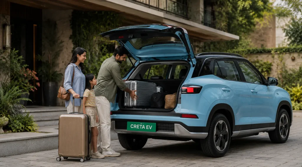 Family using Hyundai Creta EV for road trip and daily lifestyle