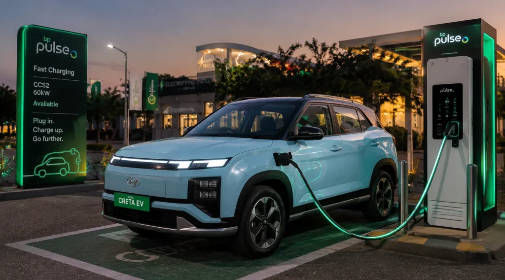 Hyundai Creta EV connected to public fast charger