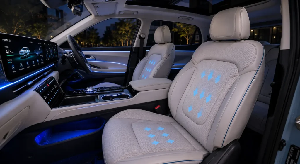 Hyundai Creta EV ventilated seats and premium cabin design