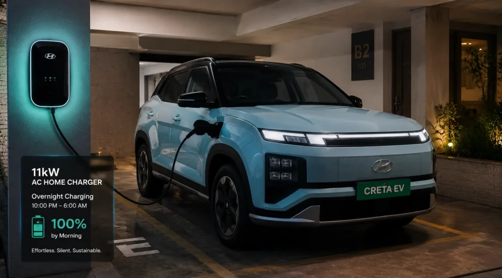 Hyundai Creta EV charging using home wall charger