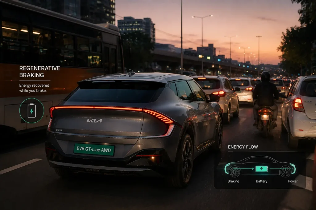 Kia EV6 in urban city driving conditions