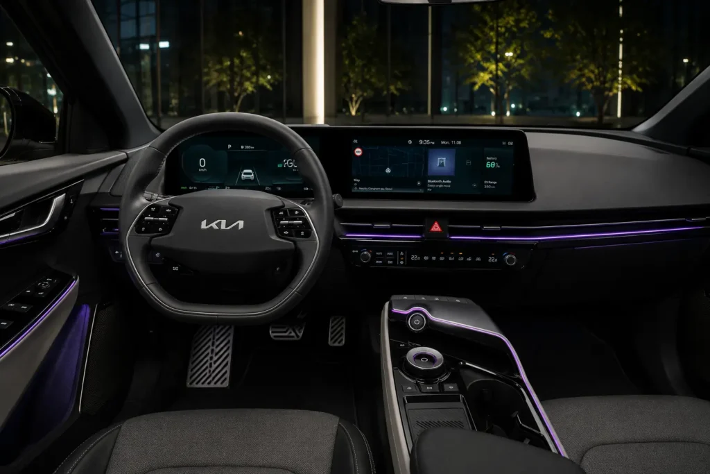 Kia EV6 futuristic curved digital dashboard and cabin
